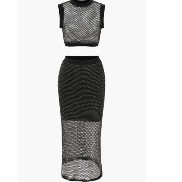 Micas Dresses & Skirts - Micas Women`s Fishnet Tank Top And Skirt Set In Black Size L NWOT